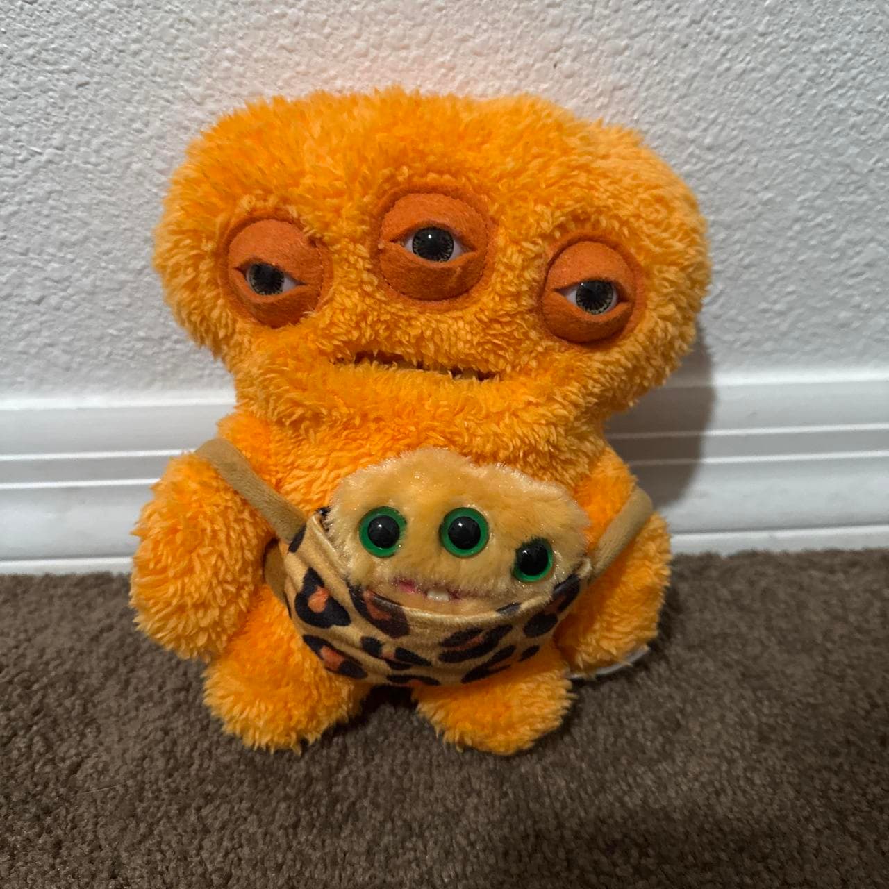 Double Trouble Orange Alien Fuggler — mama & baby plush monster