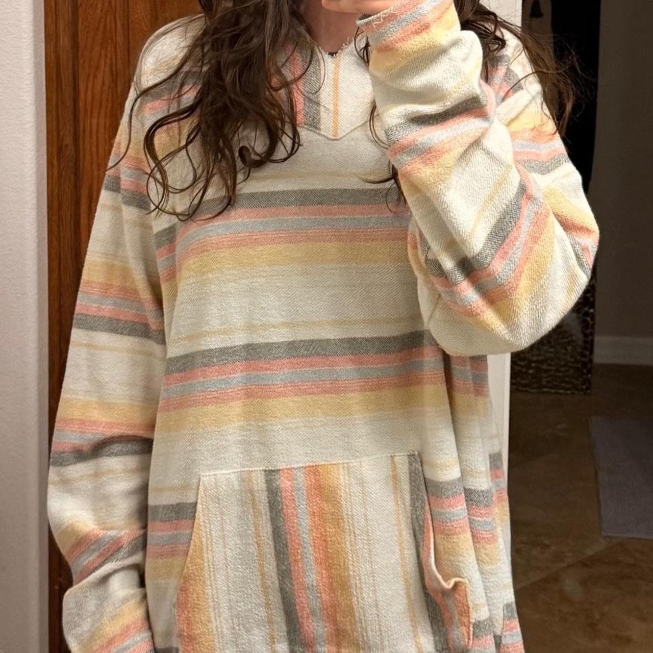 Hippie baja striped pullover hoodie — oversized, size XL