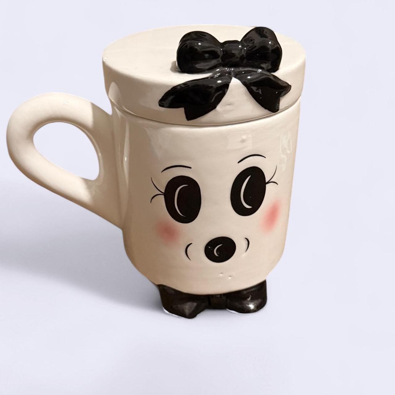 White ghost mug with lid — cute kawaii face, fall coffee cup