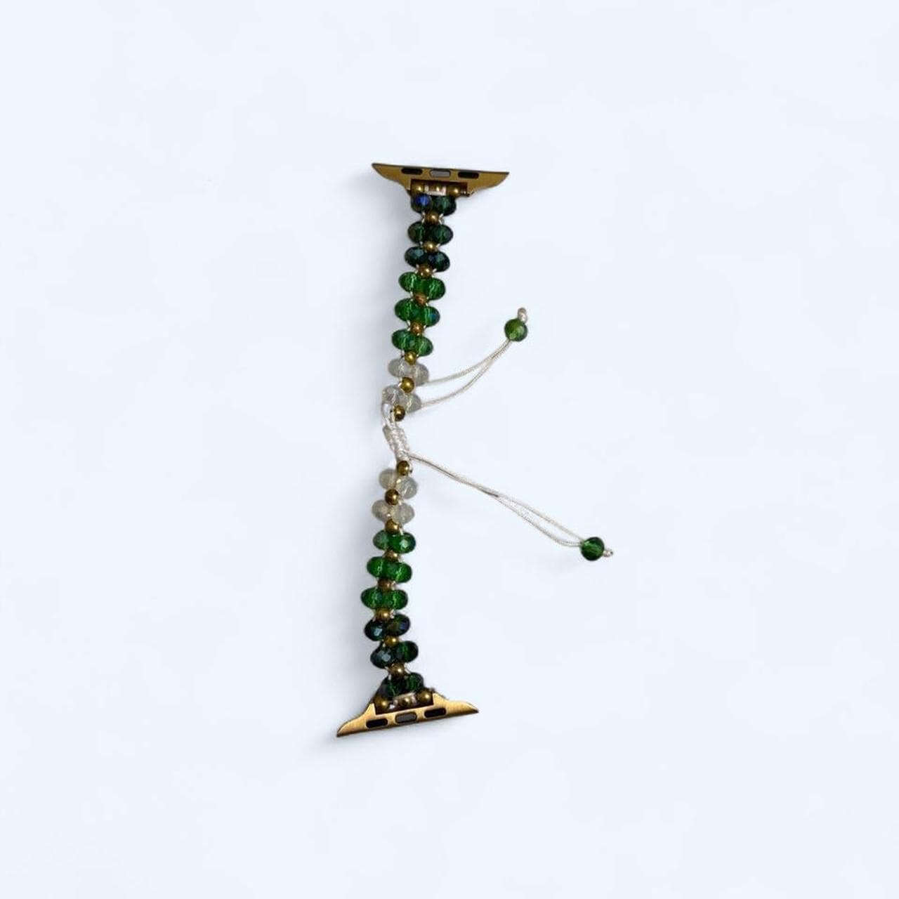 Beaded Apple Watch band — handmade green crystal, fits 44mm