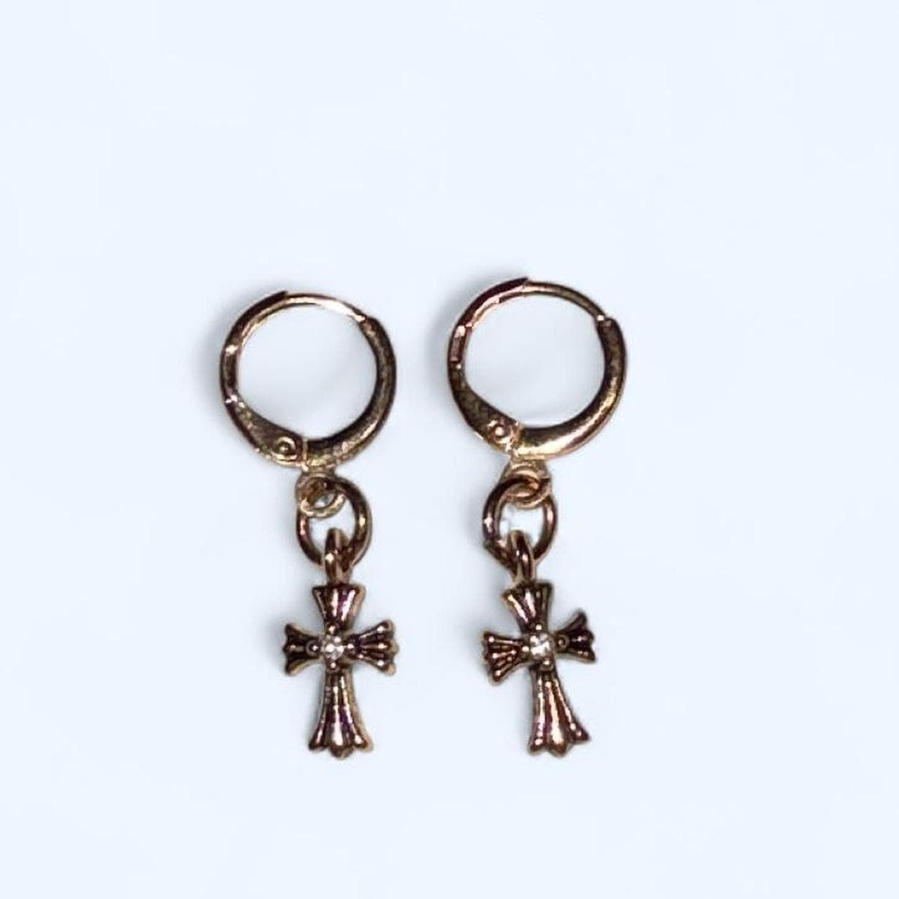 Gold cross huggie earrings — nickel-free, brand new